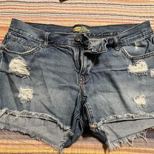 Old Navy Diva Denim Jean Shorts Distressed‎ Frayed Hem Blue Wash Women's